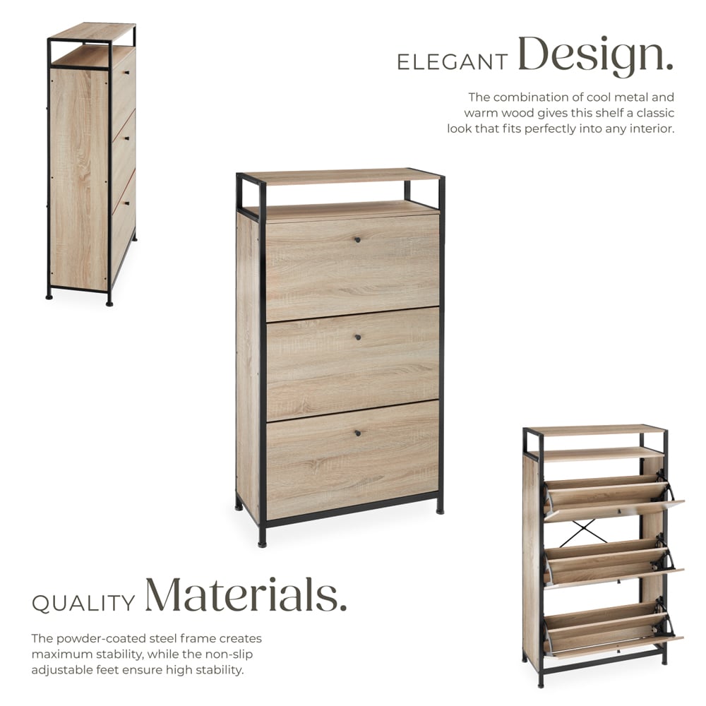 Tectake Single Shelf 3 Tilt Drawer Oak Wood Light Slim Storage Rack 32 x 61cm Image 3
