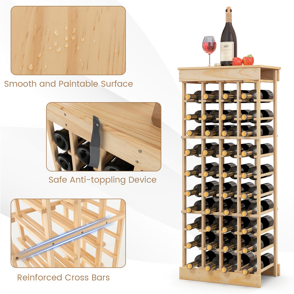 Costway 40 Bottle Pine Wood Freestanding Wine Rack Image 6