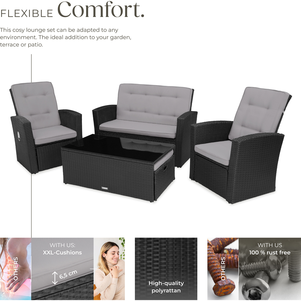 tectake Bari 6 Seater Black Rattan Reclining Garden Lounge Set Image 3