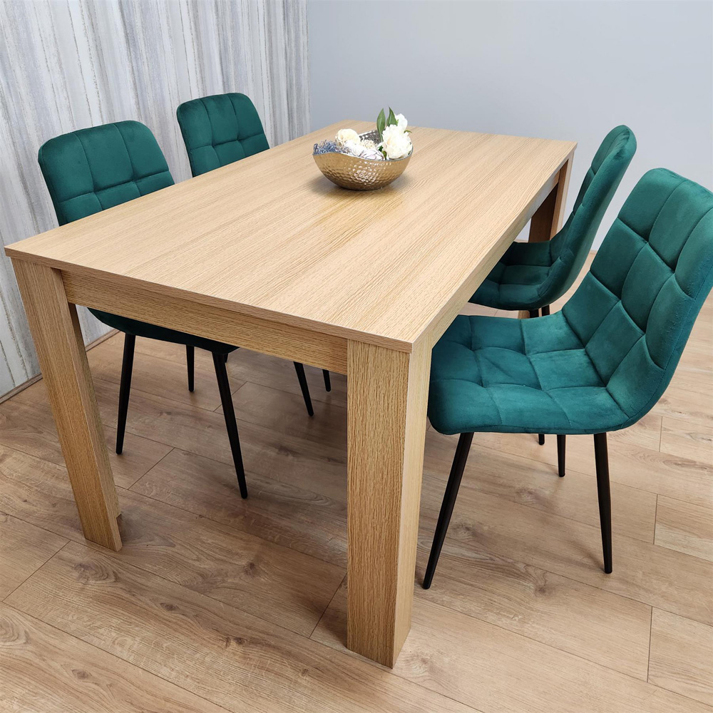 Portland 4 Seater Square Velvet Dining Set Oak Effect and Green Image 6