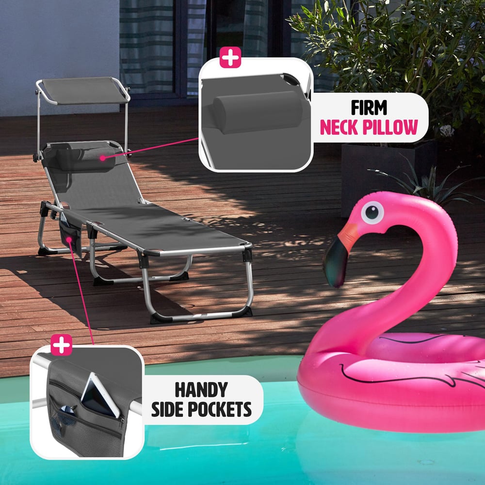 tectake Aurelie Grey 6 Position Backrest Foldable Sun Lounger with Headrest Image 7