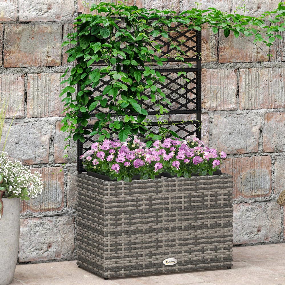 Outsunny Grey Garden PE Rattan Planter with Trellis 57 x 30 x 107cm Image 2