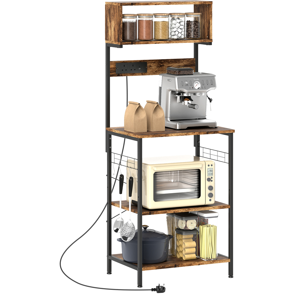Portland 4 Shelf Brown Bakers Rack with Power Outlet Image 1