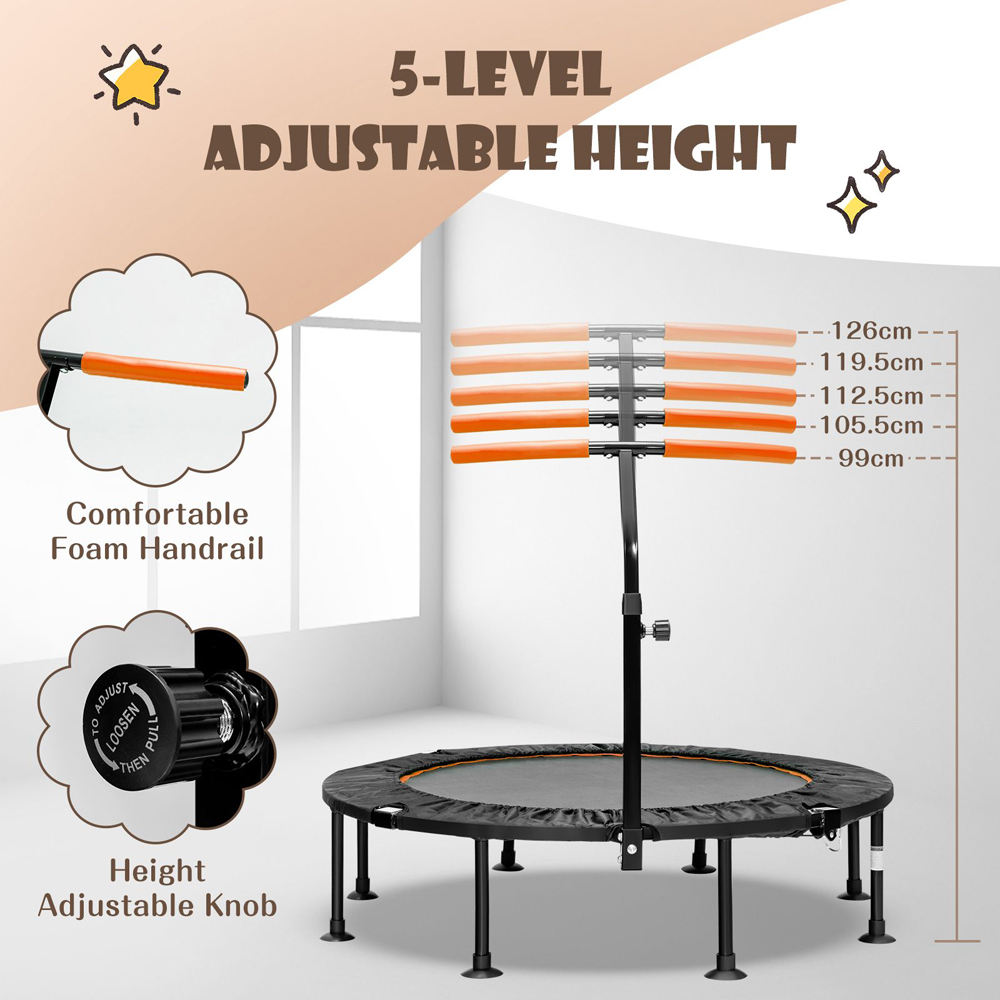 Costway Kids Orange 43 inch Mini Trampoline with Handrail Image 3