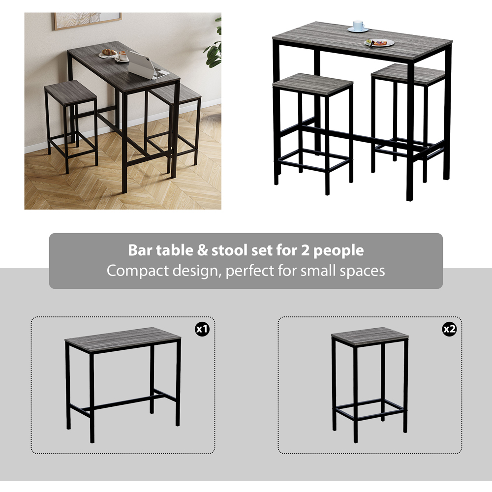 VIDA DESIGNS Roslyn 2 Seater Metal Frame Breakfast Table Set Grey Image 8