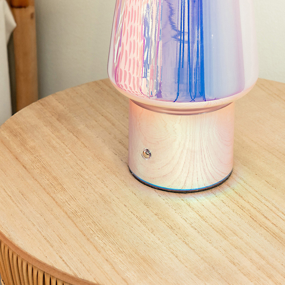 ValueLights Hanya Iridescent Glass Rechargeable LED Portable Table Lamp Image 4