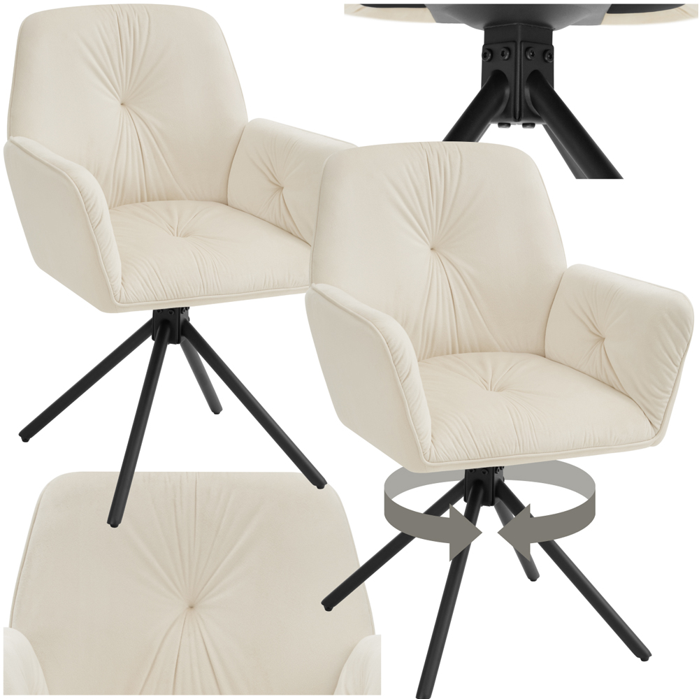 tectake Lenia Set of 2 Cream and Black Velvet Swivel Chair Image 2