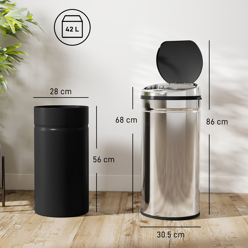 HOMCOM Silver Tone Stainless Steel Slim Automatic Sensor Bin 42L Image 9