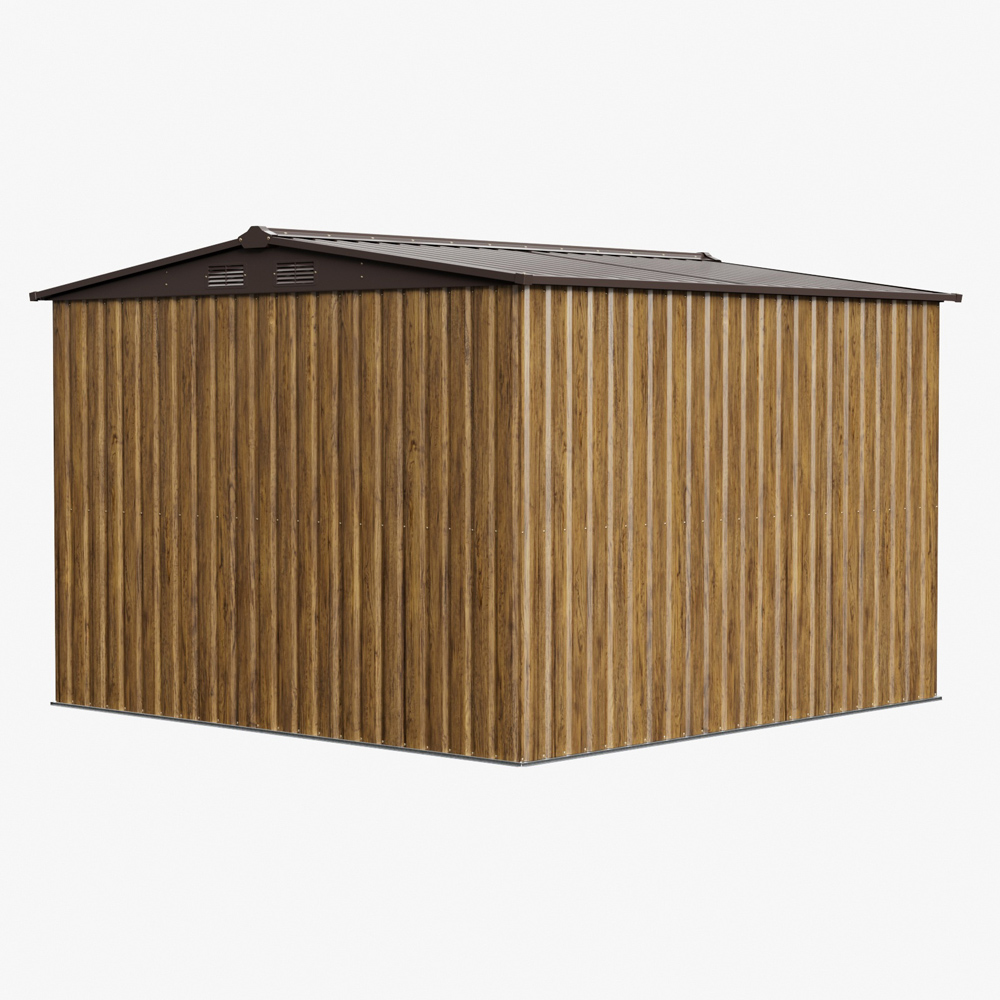 Living and Home 8 x 8ft Brown Wood Grain Metal Apex Garden Storage Shed with Foundation Image 3