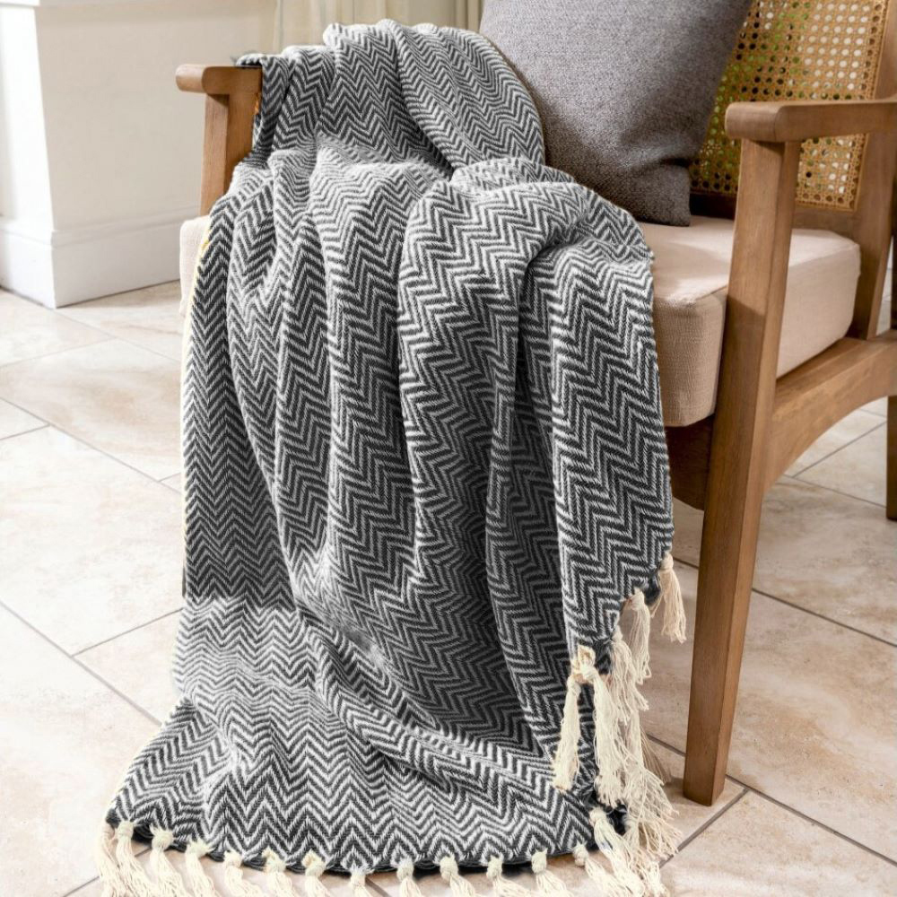 Allure Home Fashions Audley Charcoal Cotton Chevron Herringbone Throw 125 x 150cm Image 3