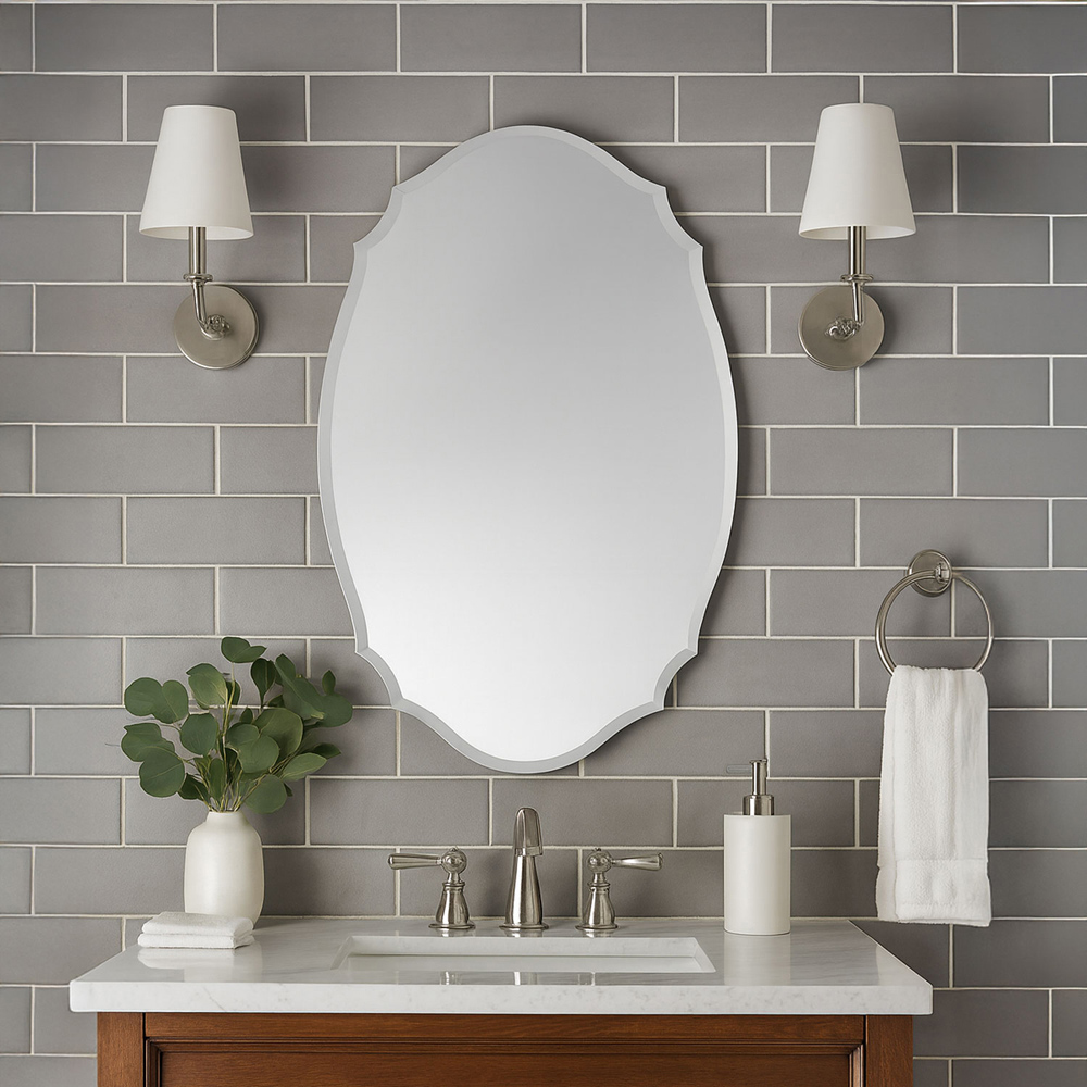 Neo Ellipse Frameless Bevelled Edge Wall Mirror 60 x 40cm Image 2