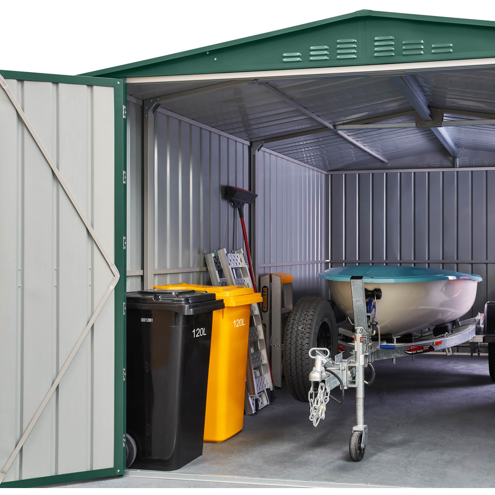 Globel 10 x 15ft 3 Door Green Metal Apex Workshop Garage Image 6