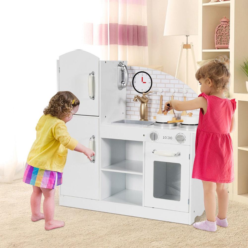 Costway Wooden Kitchen Playset with Cookware Accessories and Faucet Image 3