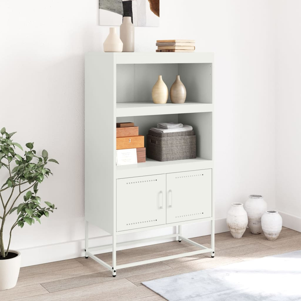 vidaXL 2 Door 2 Shelf White Steel Highboard Image 9