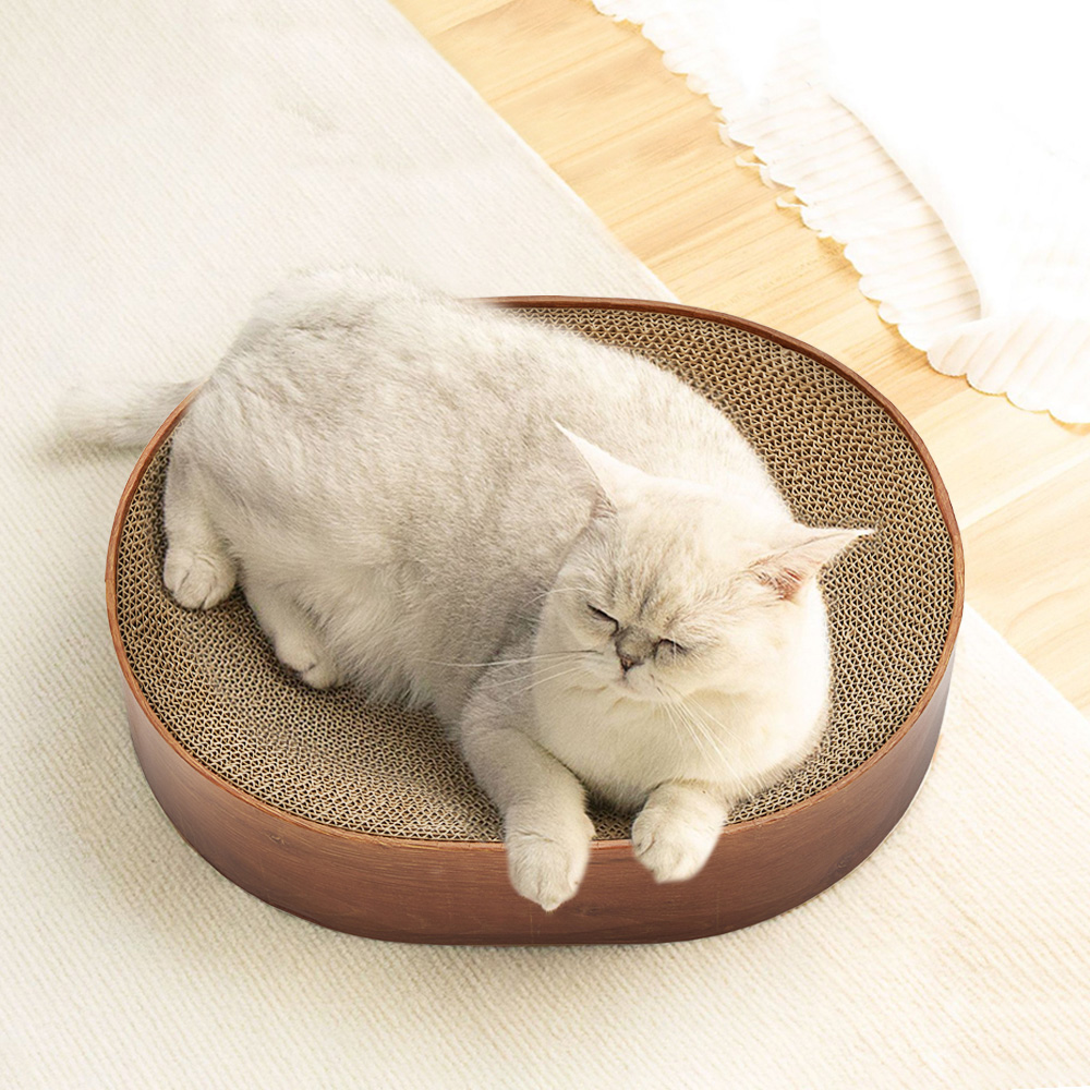H&O Direct Brown Oval Cardboard Cat Scratching Bed 43cm Image 2
