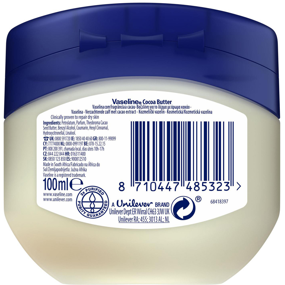 Vaseline Dry Skin Cocoa Butter Moisturising Petroleum Jelly 100ml 12 Pack Image 3