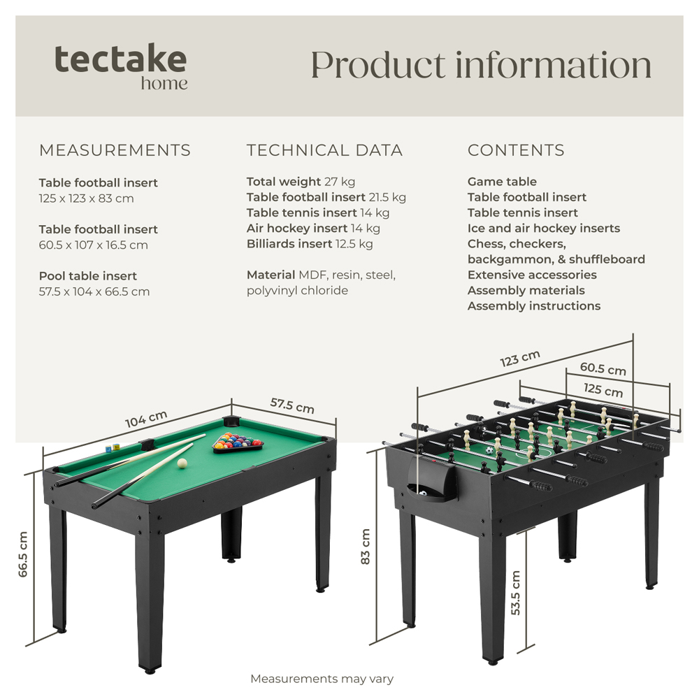 tectake 15-in-1 Height Adjustable Games Table with Accessories Image 9