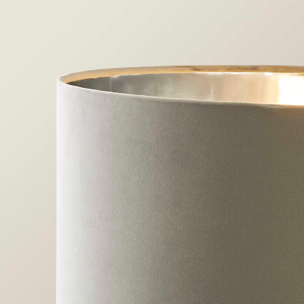 ValueLights Charlie Grey Velvet and Metallic Shade Chrome Floor Lamp and Bulb Image 3