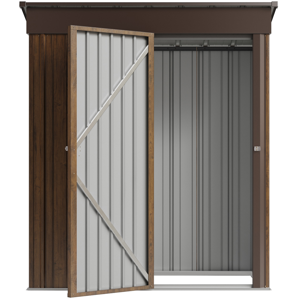 Living and Home 3 x 5ft Brown Wood-Grain Finish Metal Apex Garden Storage Shed Image 7