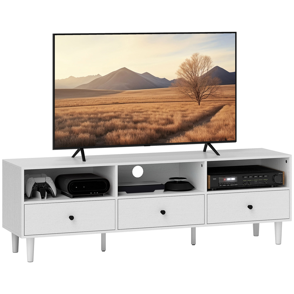 HOMCOM 3 Drawer 3 Shelf White TV Unit Image 2