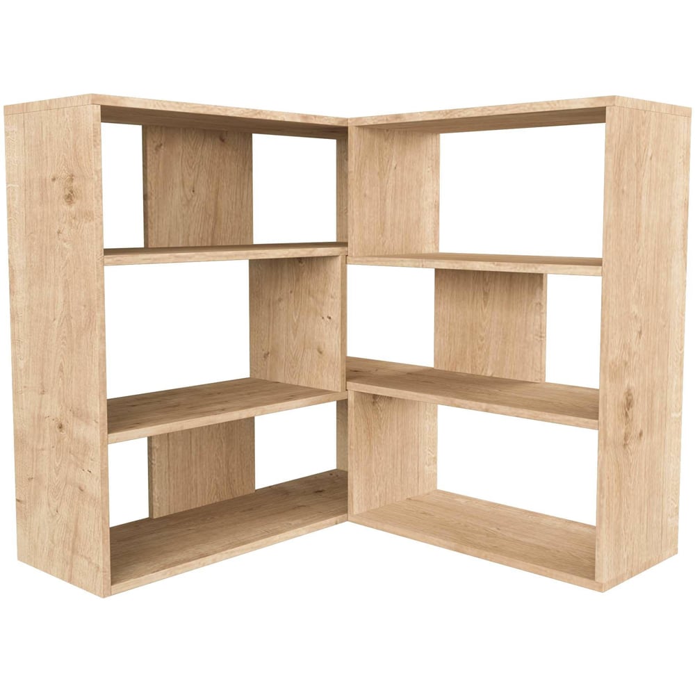 Decortie Molly 6 Shelf Oak Modern Interlock Corner Bookcase Image 2