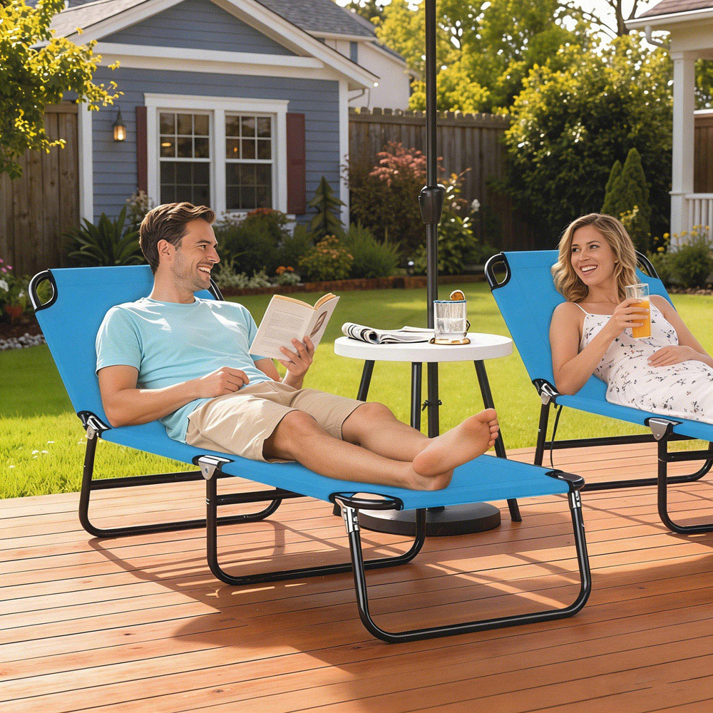 Outsunny Set of 2 Sky Blue Adjustable Reclining Chaise Lounge Chair Image 3