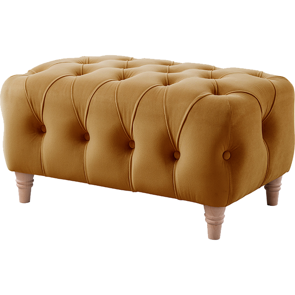 Elsie Chesterfield Ochre Plush Velvet Footstool Image 2