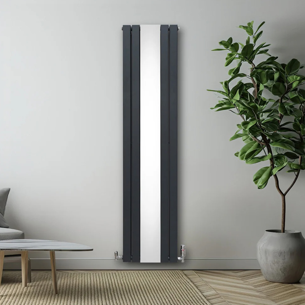 Monster Shop 6012BTU Anthracite Grey Flat Panel Mirror Radiator with Valves 1800 x 425mm Image 2