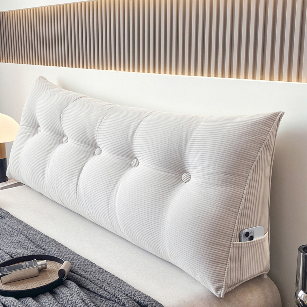 Living and Home Beige Corduroy Wedge Headboard Pillow with Side Pocket 150 x 20cm Image 7