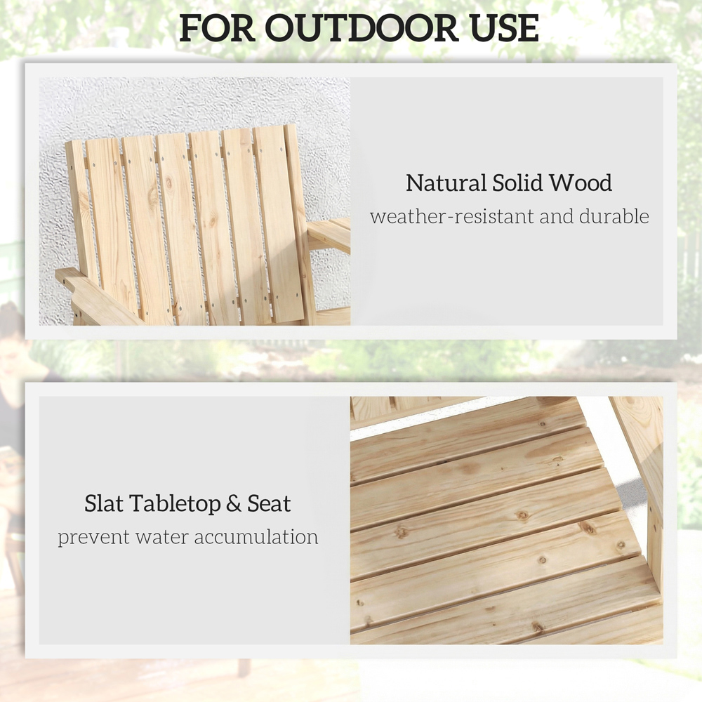 Outsunny 2 Seater Natural Wooden Garden Loveseat with Centre Table and Parasol Hole Image 6