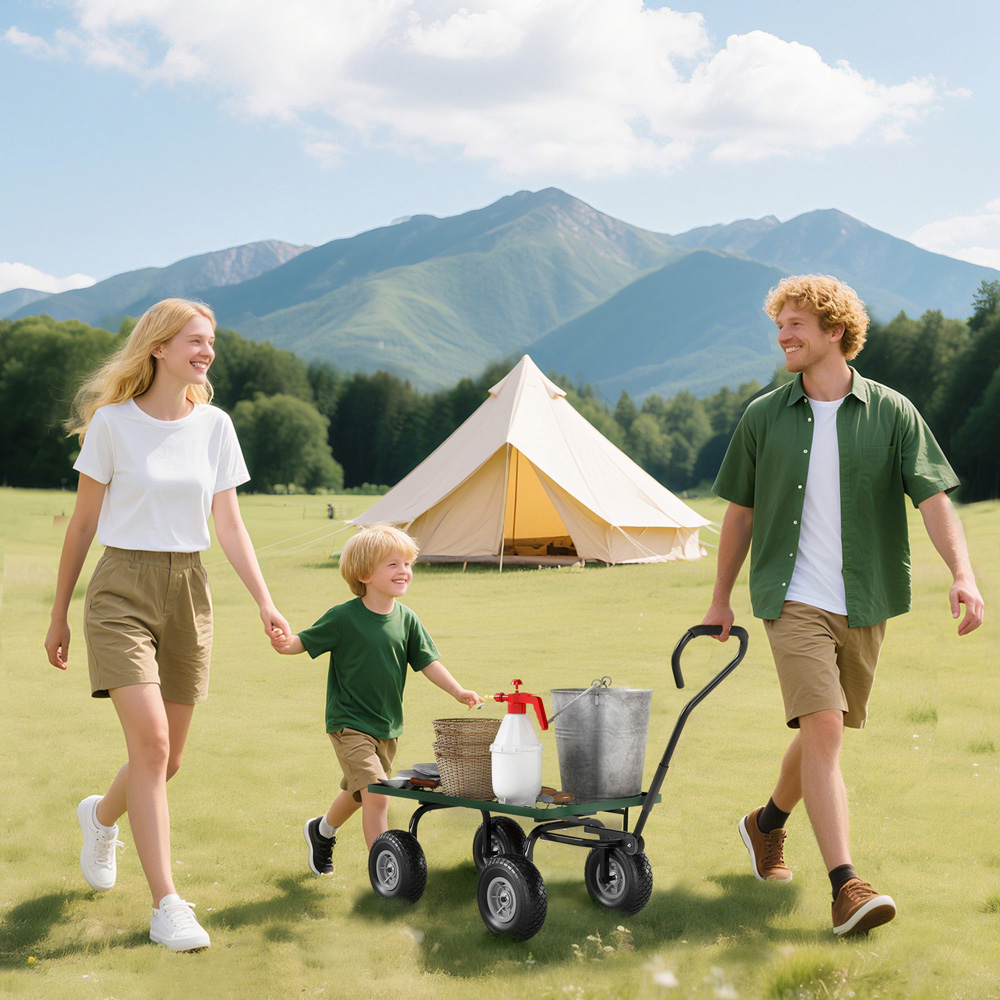 Outsunny Green Garden Trolley Cart with Pneumatic Wheels 150kg Image 5