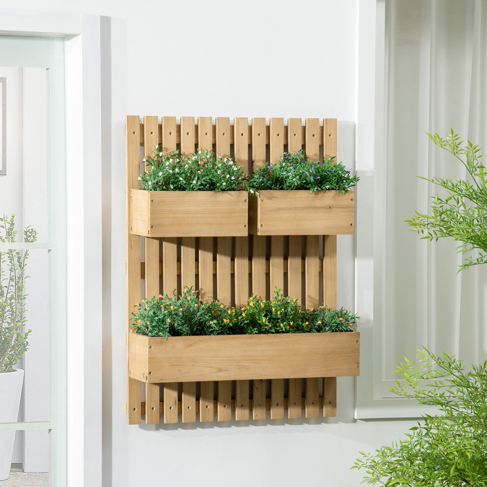 Outsunny Wooden Wall-Mounted Garden Trellis with 3 Movable Planter Boxes Image 2