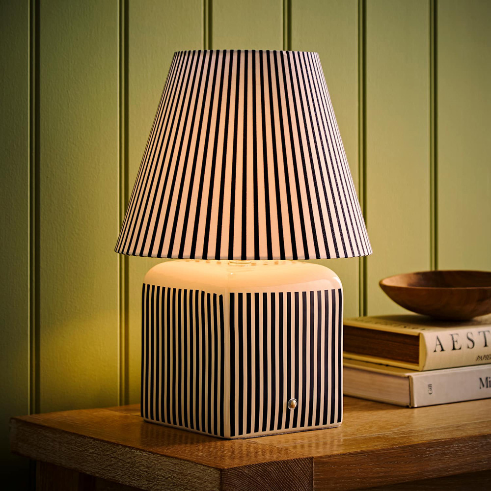 ValueLights Howard Stripe Print Ceramic Portable Rechargeable Table Lamp Image 2