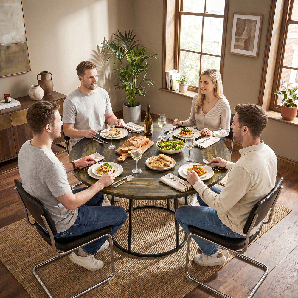 HOMCOM 6 Seater Round Dining Table Rustic Brown Image 4