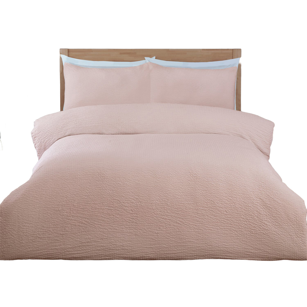 Seersucker Washable Duvet Set Blush Superking Image 2