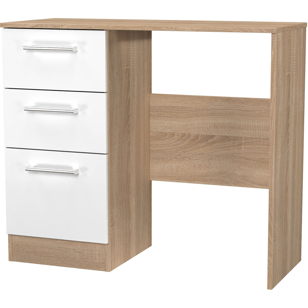 Crowndale Devon 3 Drawer White Matt and Bardolino Oak Vanity Table Ready Assembled Image 2