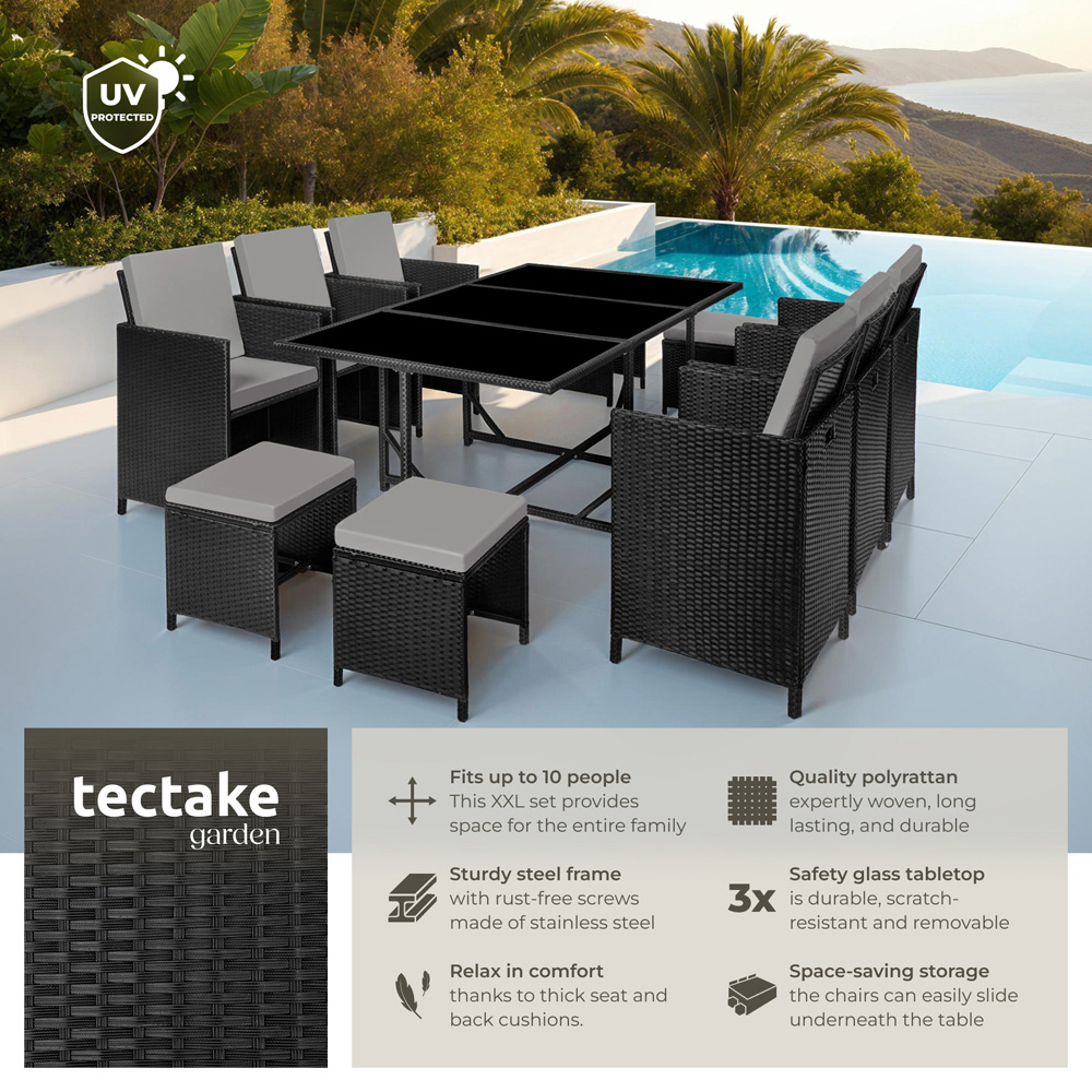 tectake Malaga 10 Seater Black and Grey Dining Set Image 6