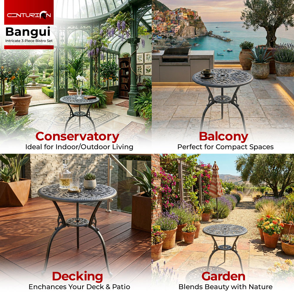 Centurion Bangui 2 Seater Grey Round Garden Bistro Table with Parasol Hole Image 5