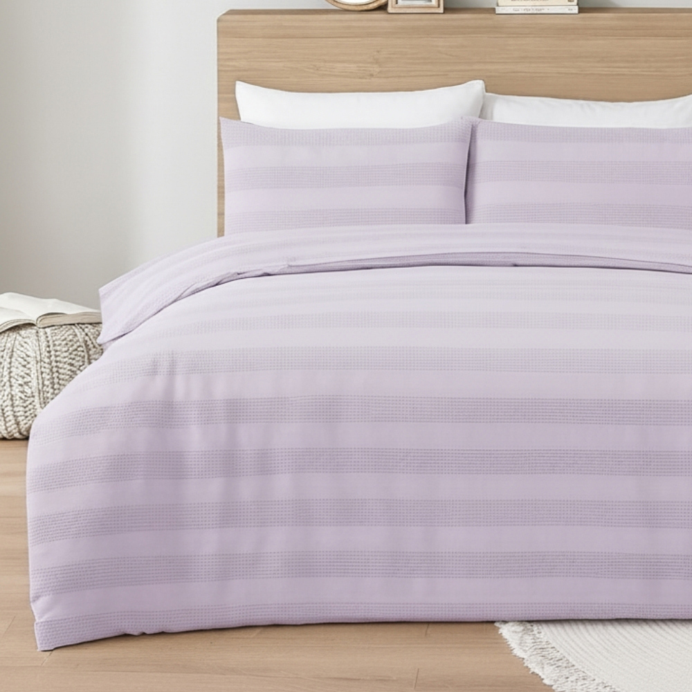 MHG Living Super King Size Berries Dobby Waffle Striped Duvet Set Image 1