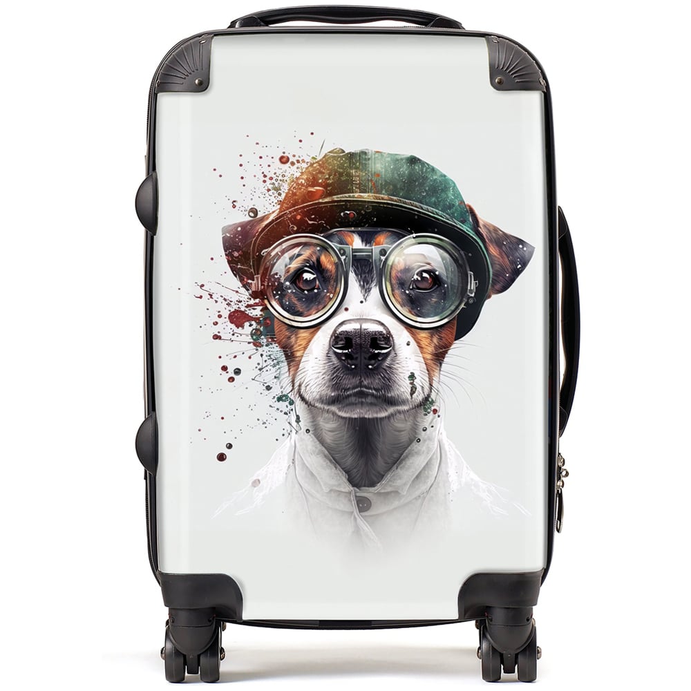 Warren Reed Designer Cabin Splashart Jack Russell Terrier Dog with Glasses Suitcase Image 1