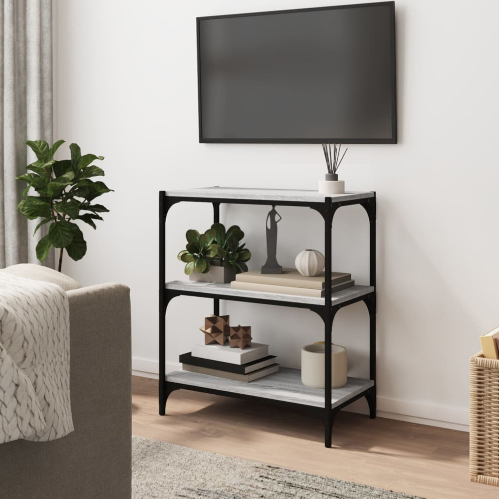 vidaXL 3 Shelf Grey Sonoma Wood and Steel Bookcase Image 7