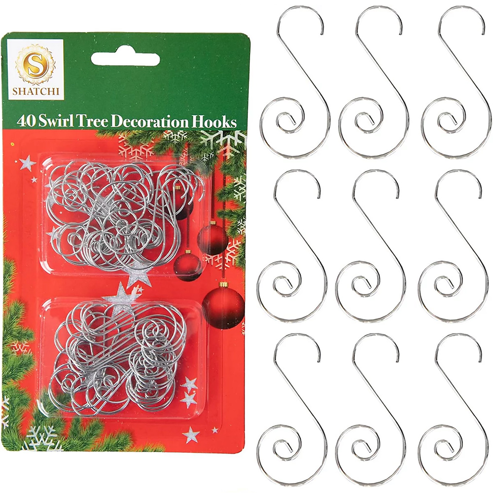 Shatchi Silver Swirl Tree Decoration Hooks 40 Pack Image 3