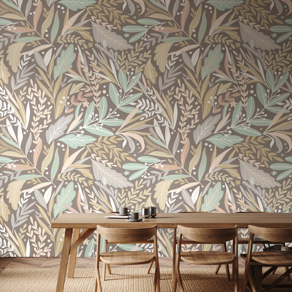 Origin Murals Repeatable Patterned Leaves Stone and Straw 3 Drop Wall Mural Image 3