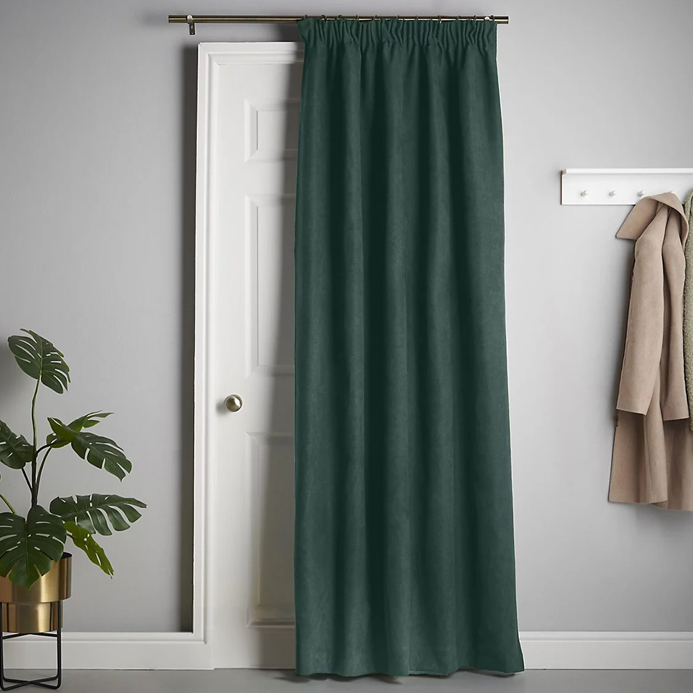 Alan Symonds Green Velvet Chenille Fleece Lined Pencil Pleat Taped Top Curtains 137 x 213cm Image 1