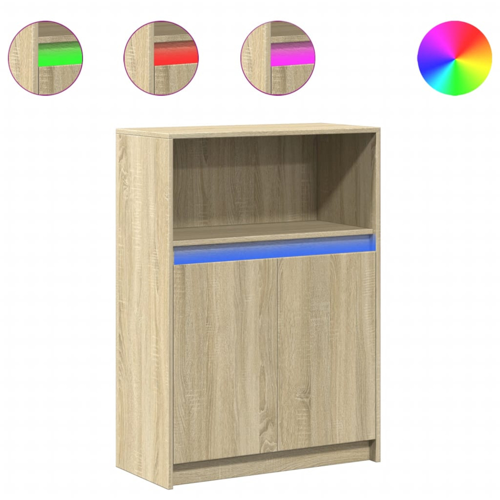 vidaXL Single Door Single Shelf Sonoma Oak Sideboard with LED Lights Image 2