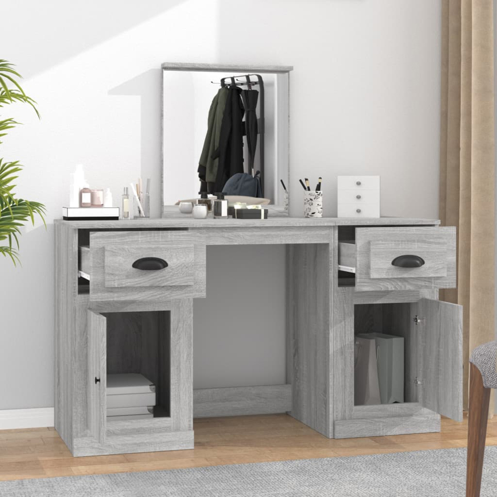 vidaXL 2 Door 2 Drawer Grey Sonoma Dressing Table with Mirror Image 8
