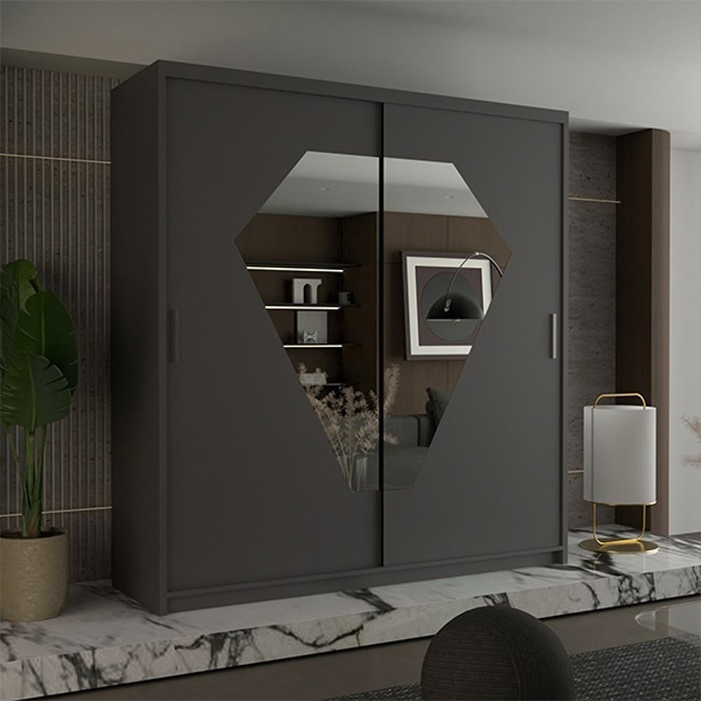Sliding Wardrobes 4U Diamond 2 Door Grey Wide Mirrored Wardrobe Image 4