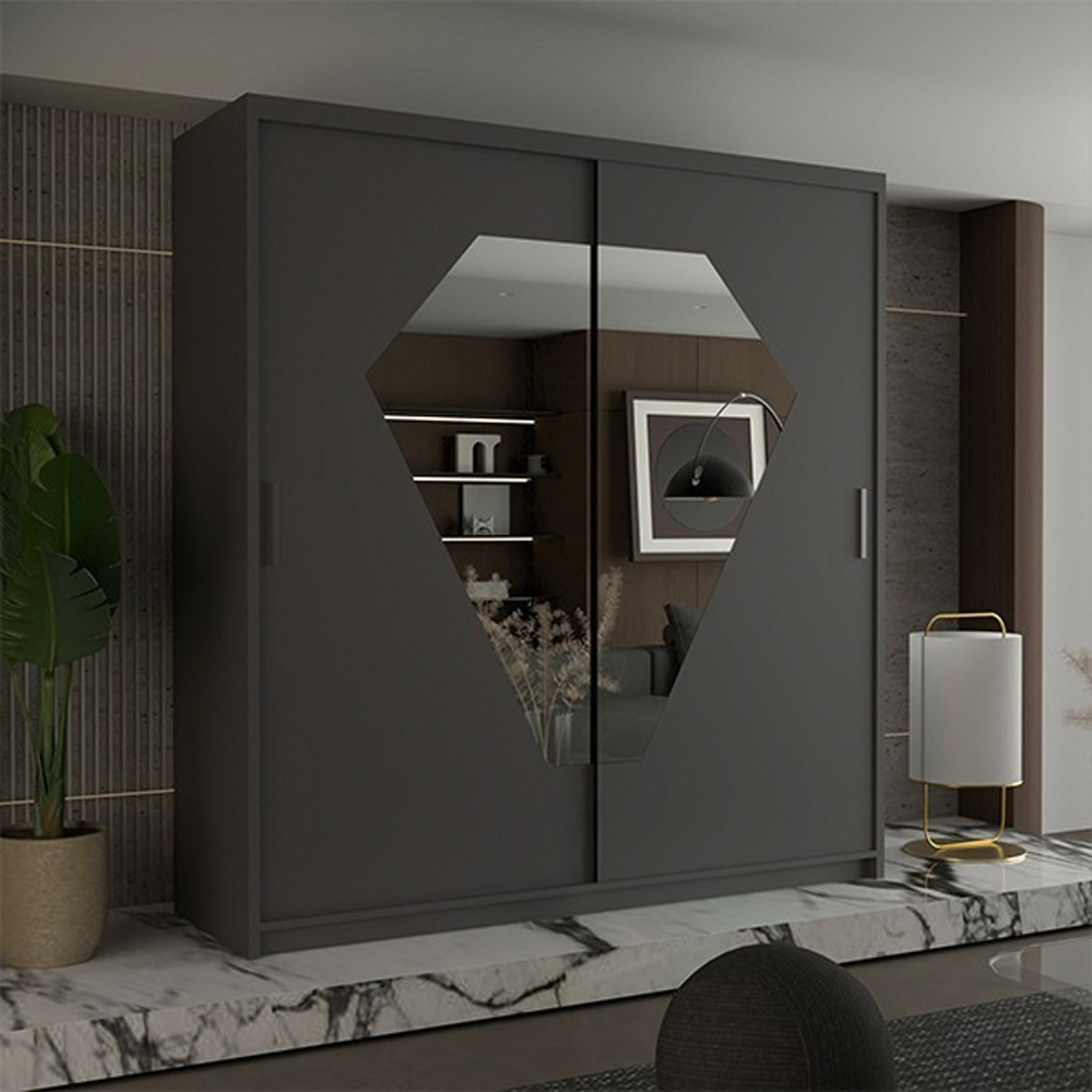 Sliding Wardrobes 4U Diamond 2 Door Grey Mirrored Wardrobe 150cm Image 4