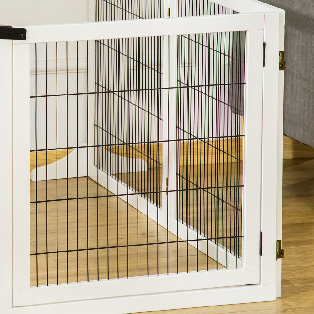 PawHut White 6 Panel Wooden Freestanding Foldable Pet Safety Gate Image 3