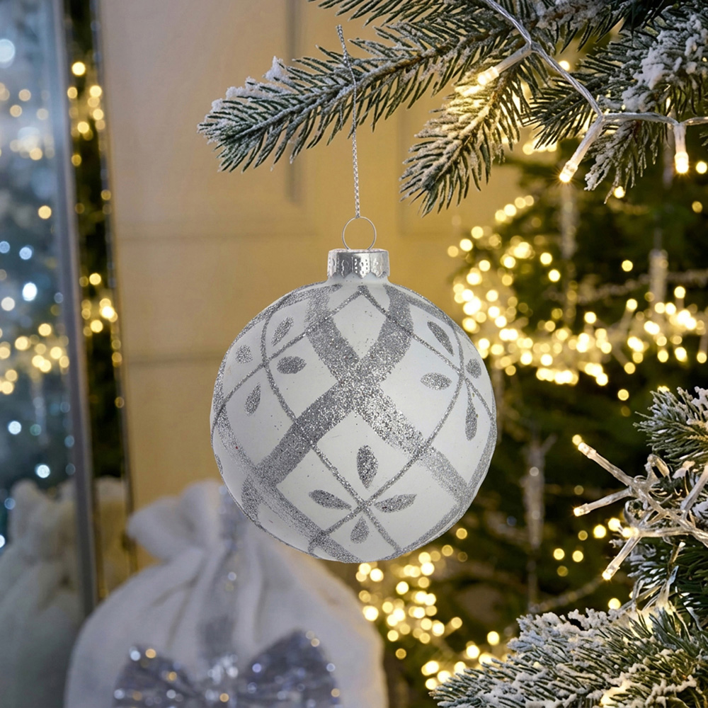 Silver Glitter Pattern Bauble Image 2